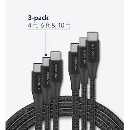 Best Buy Insignia编织USB-C数据线3条装