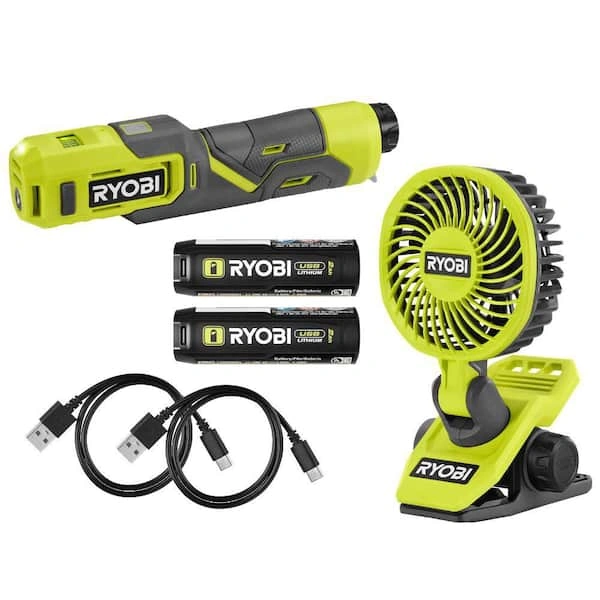 Ryobi夹扇+充气泵套装加赠电池