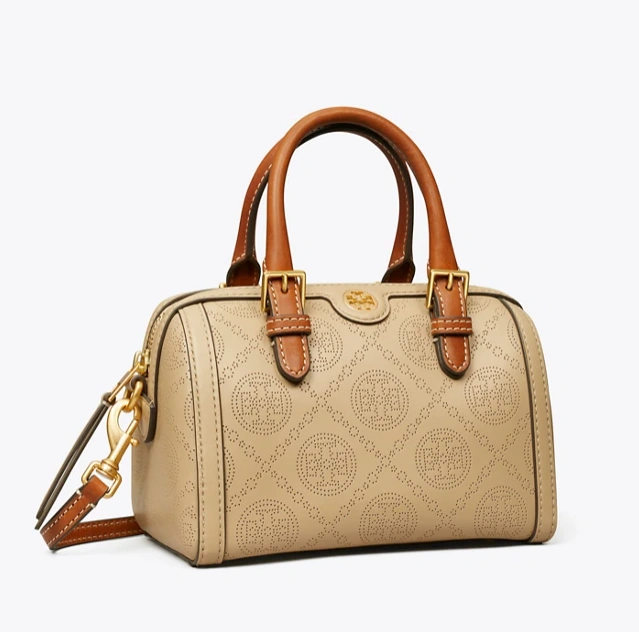 新色！Tory burch T MONOGRAM 奶茶色穿孔老花波士顿包