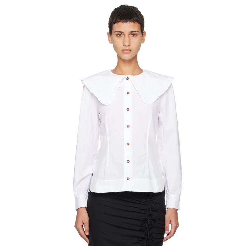 明星同款！GANNI White 娃娃领圆领衬衫