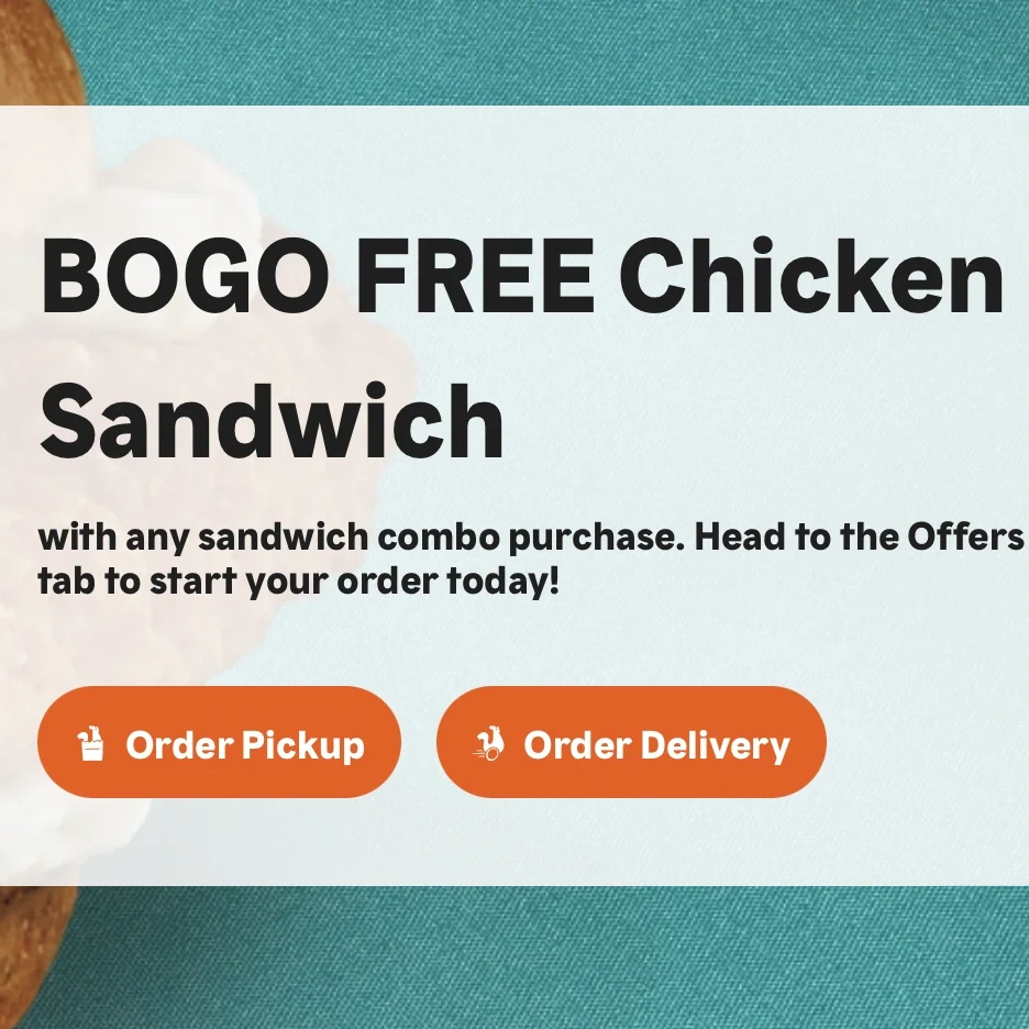 Popeyes：购买汉堡套餐免费送鸡肉汉堡活动
