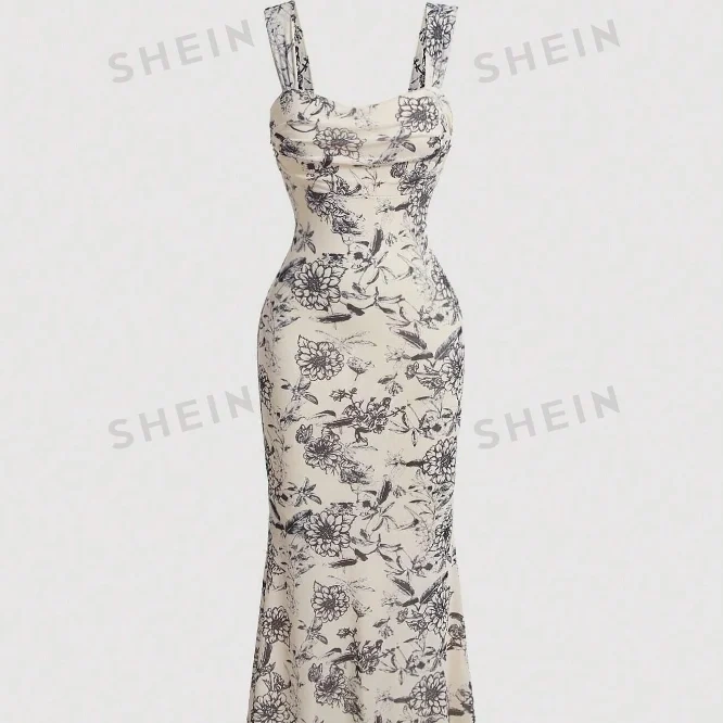 SHEIN MOD 花卉印花粗吊带连衣裙