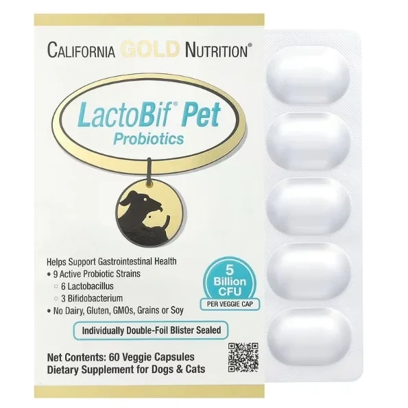 California Gold Nutrition, LactoBif 宠物益生菌，50 亿 CFU，60 粒素食胶囊