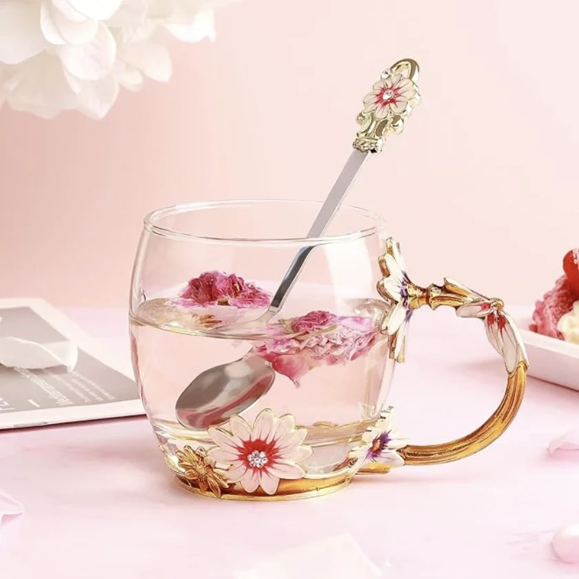 美亚4.8星好评！Wisolt 高级玻璃茶杯套装（含杯子和茶匙）多色可选