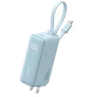 Anker 三合一移动电源（30W 内置 USB-C 线）