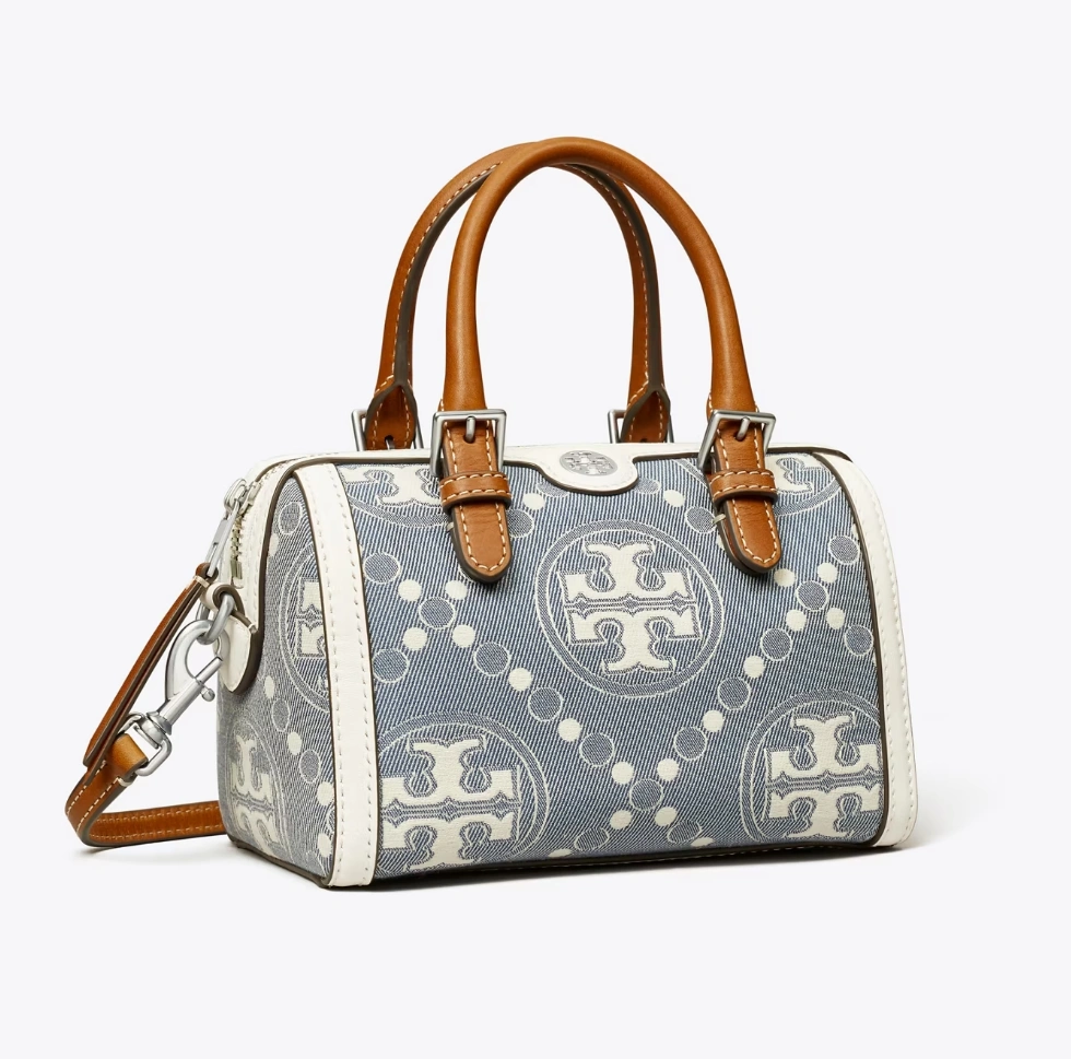 PETITE T MONOGRAM 老花牛仔珍珠色波士顿包