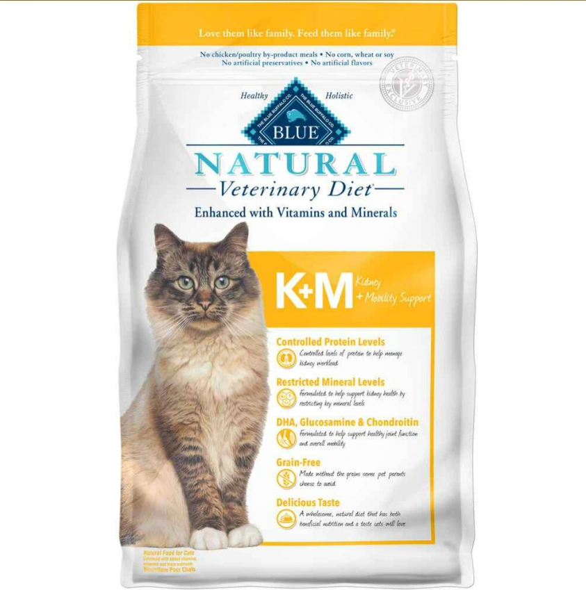 BLUE Natural Veterinary Diet K+M Kidney + Mobility Support 干猫粮
