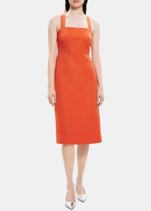 Theory 亚麻混纺露背连衣裙